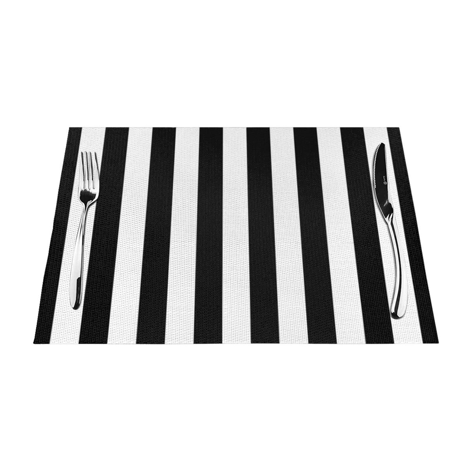 Jrbwtdbw Black & White Stripe Placemat, Crossweave Vinyl Woven Table Mats, Non-Slip Insulation Washable Table Mats Set Placemat For Kitchen Dinner