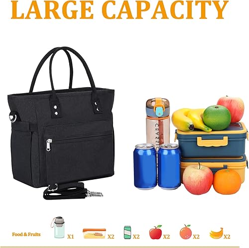 Miniatura 2 de Bolsa de almuerzo aislada, bolsa de almuerzo duradera con correa de hombro ajustable y desmontable, lonchera a prueba de fugas para mujeres, hombres
