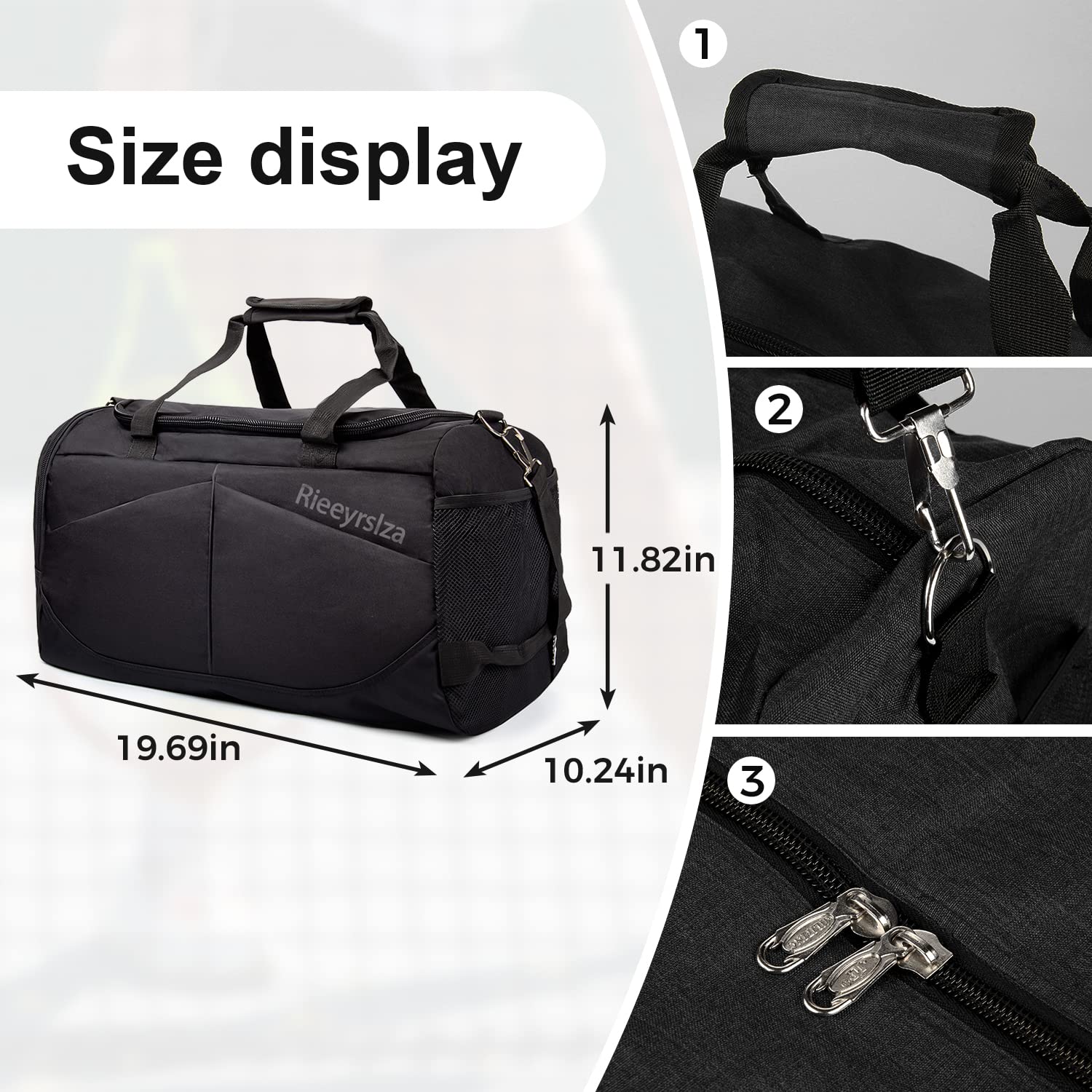Sac de Sport 40L avec Compartiment Chaussures – Waterproof, Multiusage, à Bandoulière ou Fourre-Tout (Noir o2)