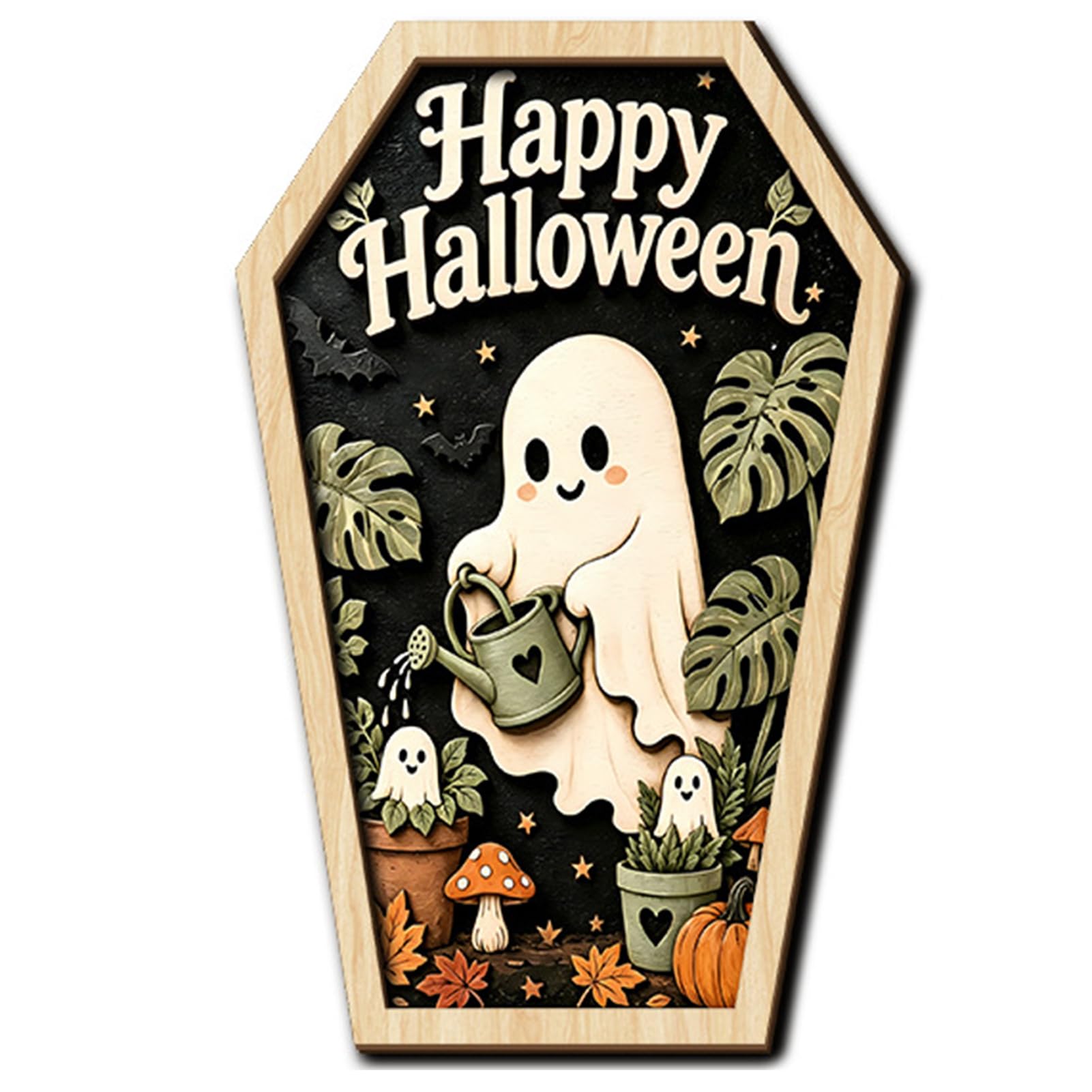 Virelynx Halloween Wooden Coffin Ornament, Vintage Tabletop Decor Party