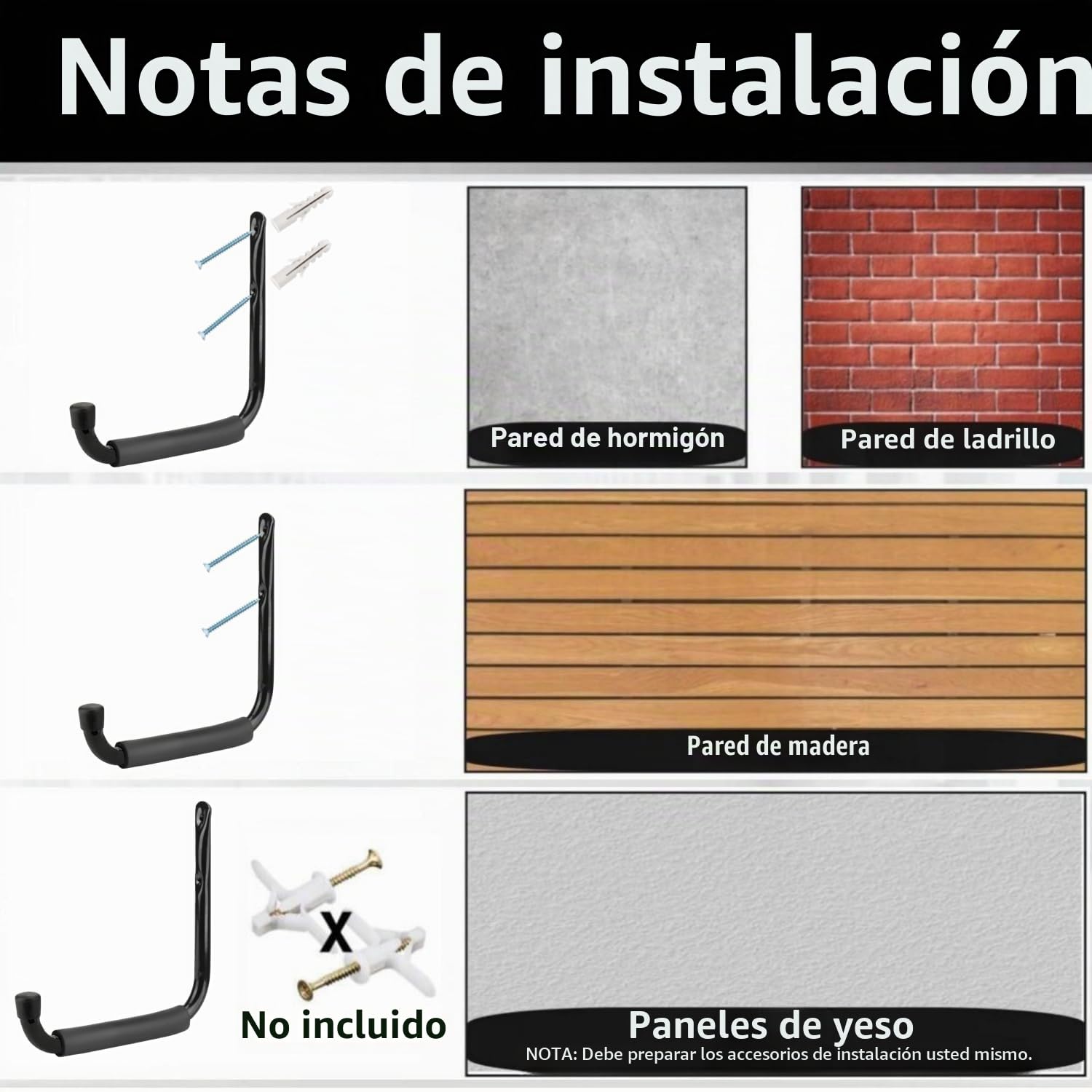 Ganchos para Escaleras de Almacenamiento de Garaje, 24CM/9,5 Pulgadas Estante de Utilidad de Brazo Jumbo Resistente para Herramientas de Jardín, Tablas de Surf, Sillas Plegables