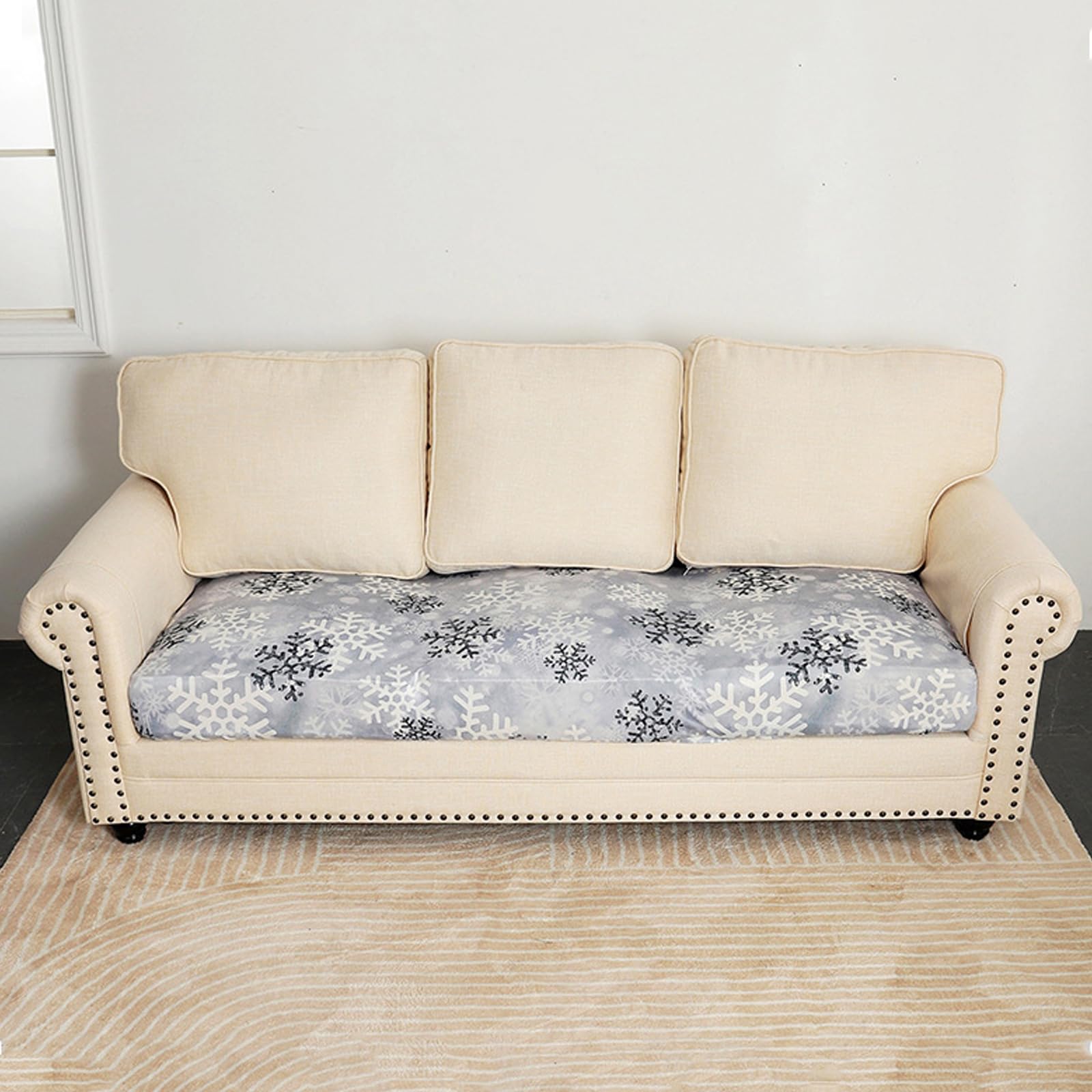 Fansu Elástica Funda Asiento Sofa, Funda Cojin Sofa Navidad en 3D, Protector de Tapicería Separado, Protector de Cojín para Niños, Mascotas (Copo de Nieve Gris,3 Asientos)
