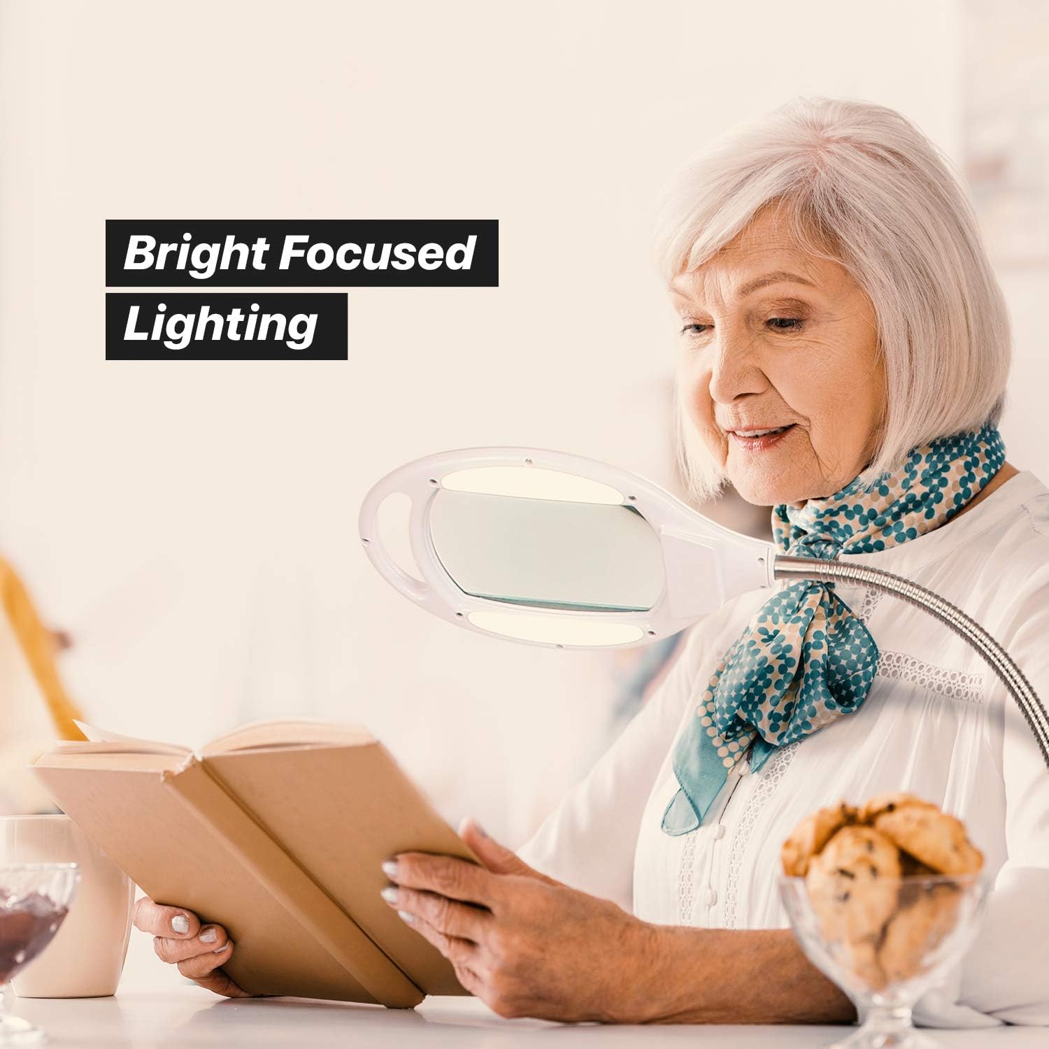 Brightech LightView Pro Magnifying Floor Lamp - Hands Free Magnifier with Bright LED Light for Reading - Work Light with Flexible Gooseneck - Standing Mag Lamp