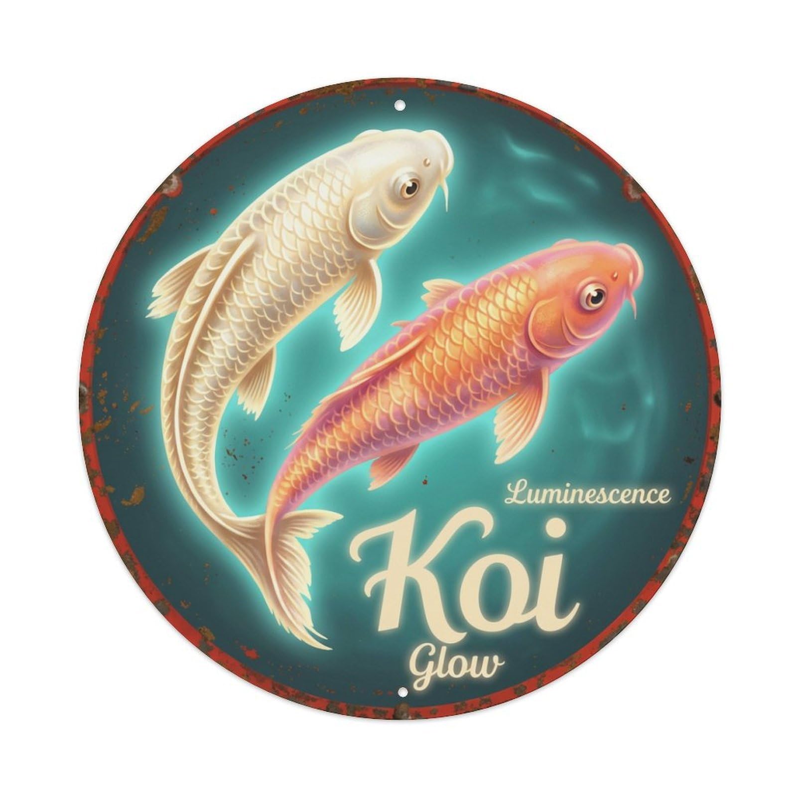 Metal Tin Sign Koi Fish Luminescence Radiance Waters