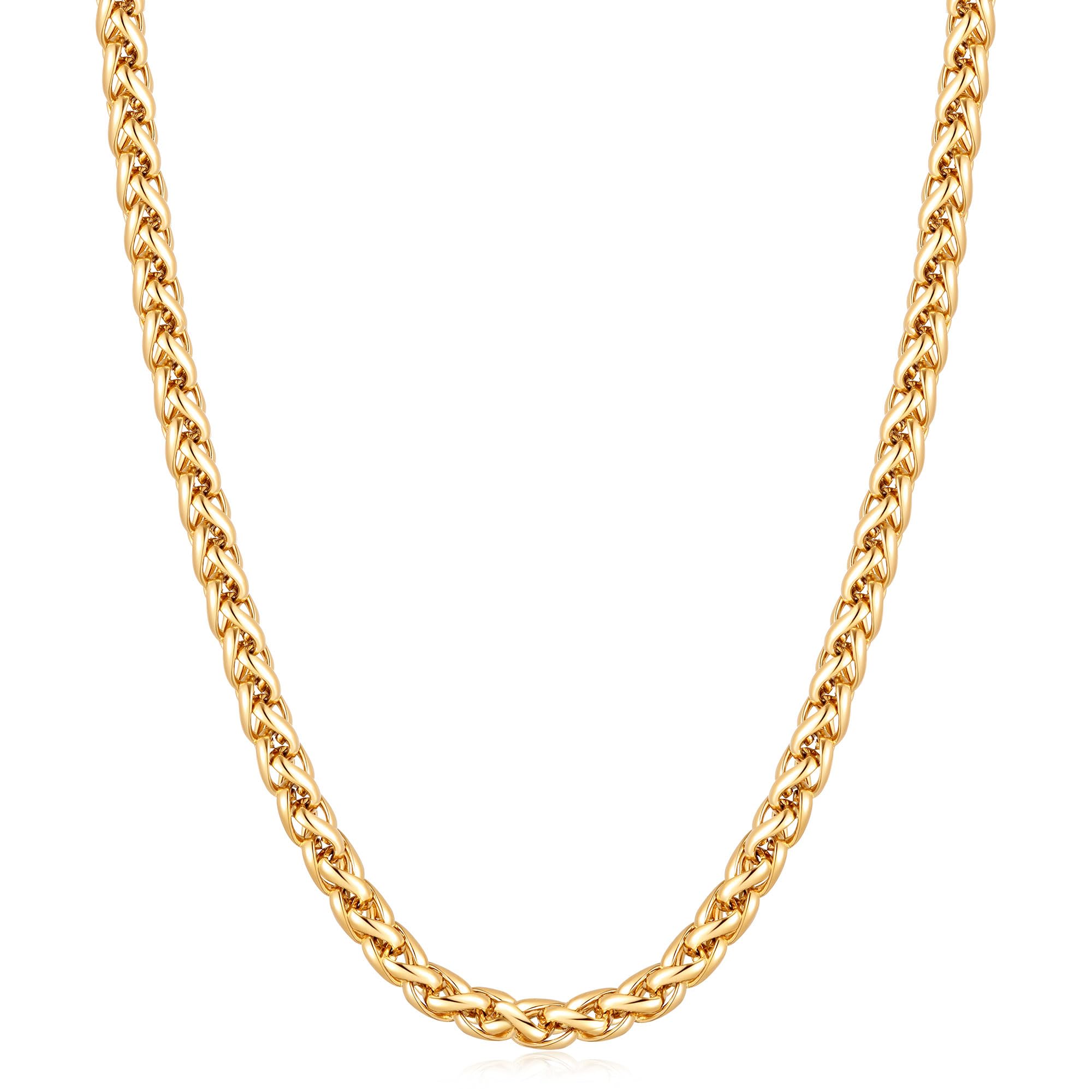 Fiusem 14K Gold Plated Wheat Chain Necklace for Men, 2/2.5/3/4/5mm Stainless Steel Necklace Chains for Men and Women 16-28 Inch