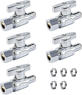 1/2 Inch Pex x 3/8 Inch Od Comression Pex Straight Valve 5 Pack,Pex Shut Off Valve,Quarter turn Water Shut Off Valve,Solid Brass,Pex,CVPC