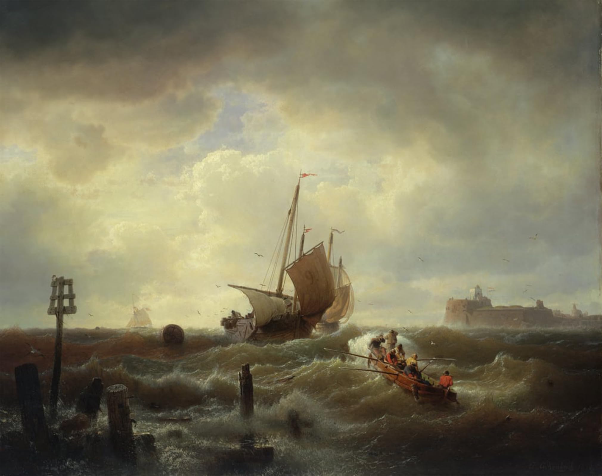 ARTXLXXBN Famous Painting Canvas Artwork Graffiti Print the Entrance to the Harbour At Hellevoetsluys by Achenbach Portrait Canvas Image for Home Decor 60x90cm