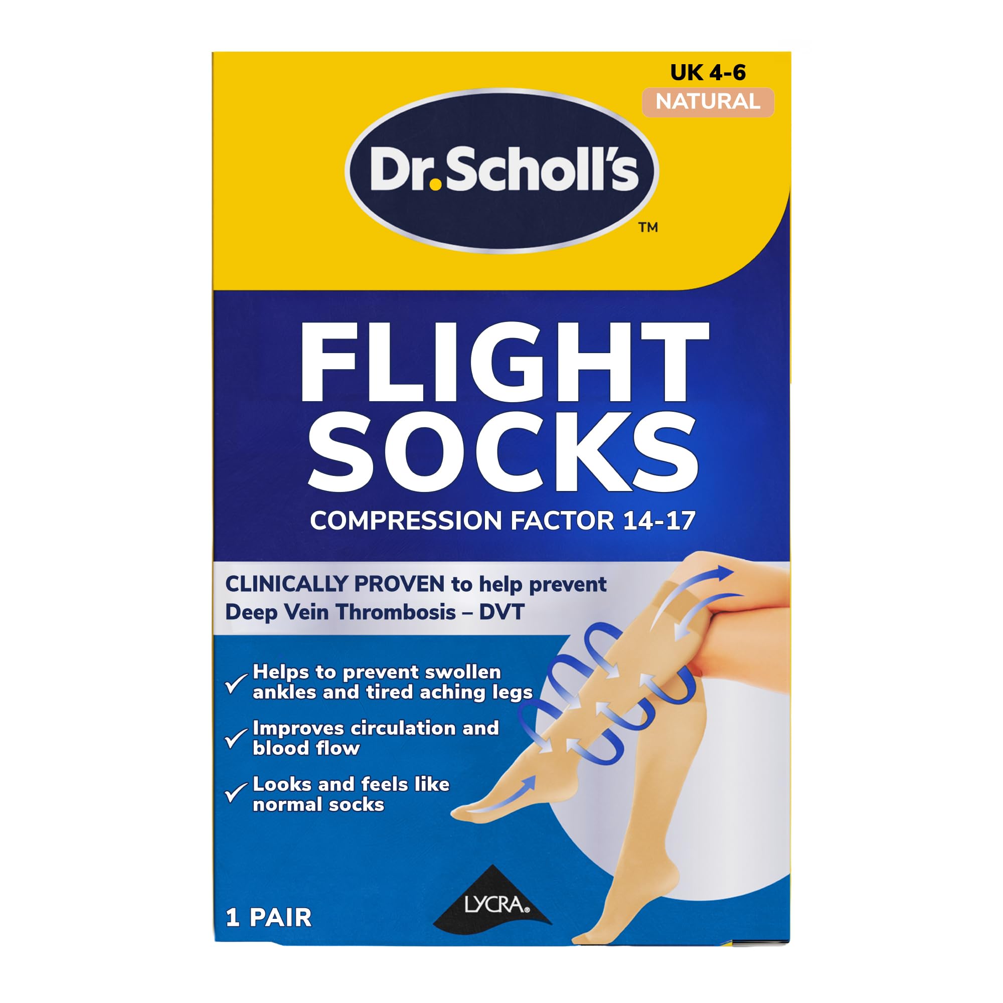 Dr. Scholl's Flight Socks - Clinically Proven Compression Socks for Flight Travel - Help Prevent Swollen Ankles and Deep Vein Thrombosis (DVT) - Sheer - Size 4-6, 1 Pair