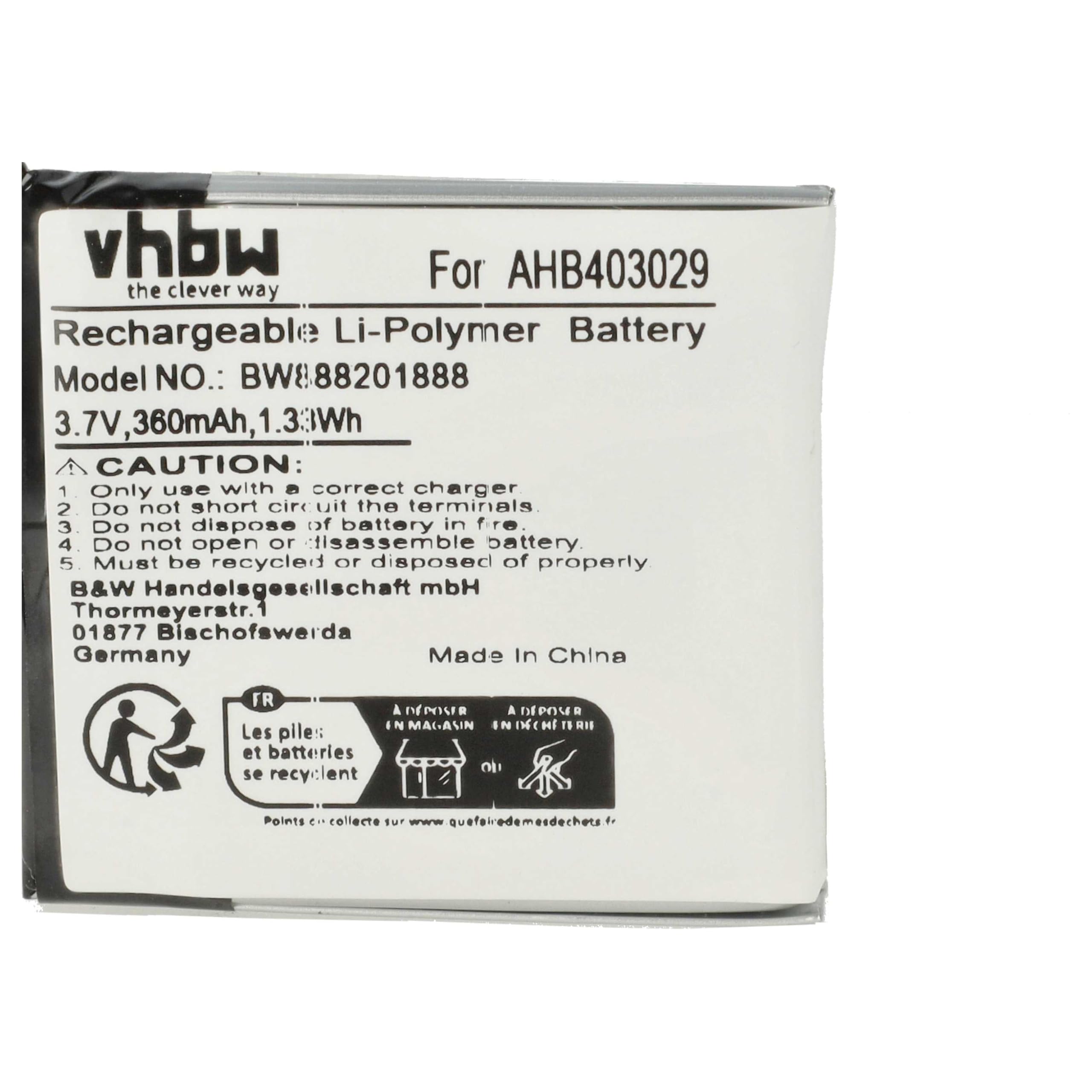 vhbw Akumulator kompatybilny z Plantronics Voyager Focus B825, B825-M bezprzewodowy zestaw słuchawkowy (360 mAh, 3,7 V, litowo-polimerowy)