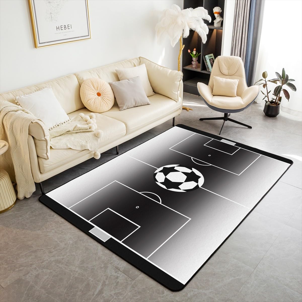 Homewish Football Tapis Salon 100x150,Couverture de Football pour Garçon dans la Chambre,Tapis Dégradé Noir Blanc Tapis Chambre,Footballeur Tapis Intérieur et Extérieur,Thème Sportif Tapis Salon