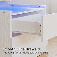 Vista 4 de IRONCK Night Stand, Bedside Table with 3 Drawers, Modern Nightstand with LED Light, End Table with Storage for Bedroom, White