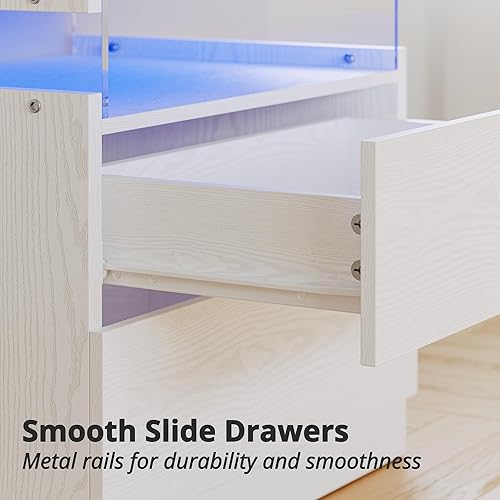 Miniatura 6 de IRONCK Mesita de noche, mesita de noche con luz LED y cajones, moderna mesita de noche con almacenamiento, mesa auxiliar para dormitorio, color