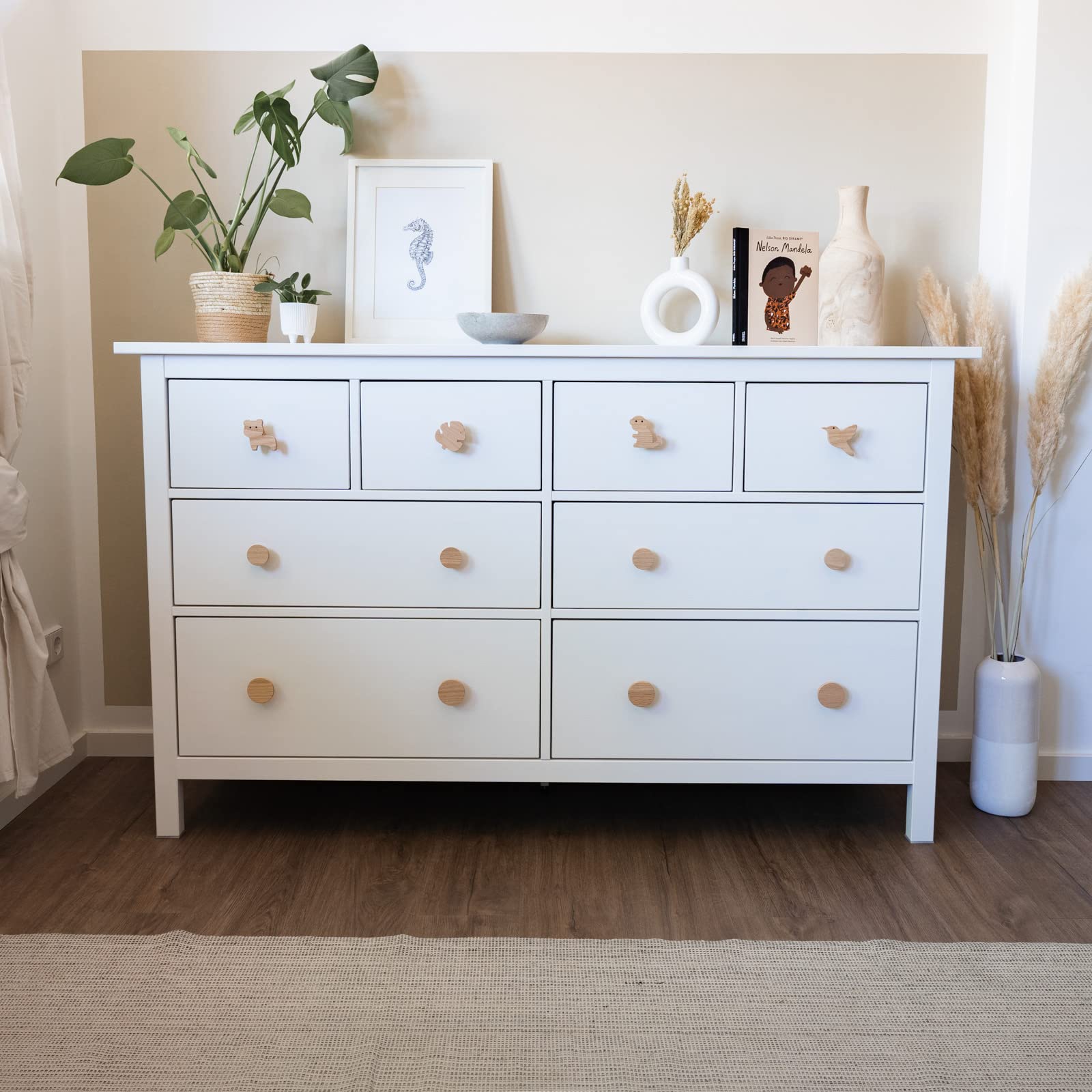 Dschungel Griffe für Kindermöbel aus unbehandeltem Eichenholz, Knauf, Knopf, Tiere, Regenwald, Urwald, Kommode, Schrank, Schublade, Tür, Kinderzimmer, Geschenkidee (2, Kolibri)