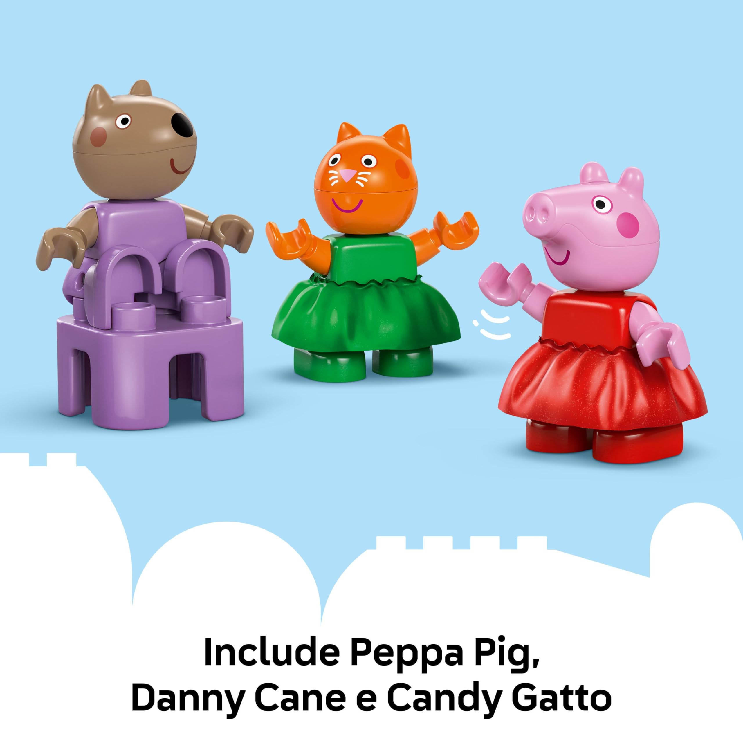 LEGO DUPLO Peppa Pig Luna Park - Gioco per la Motricità Fine per Bambini da 2 Anni - Ruota Panoramica, Scivolo, Bar e 3 Figure tra cui Candy Gatto e Danny Cane - Attività per Sviluppo Precoce - 10453