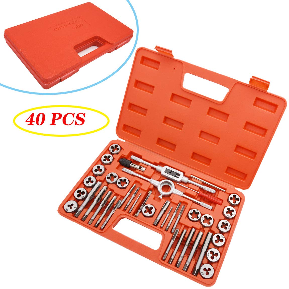 40 Piece Tap and Die Set,SAE Inch Sizes, Essential Threading Tool with