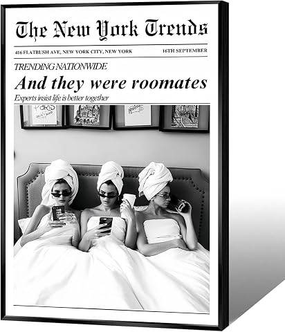 Vintage Black and White Newspaper Canvas Wall Art - 'And They Were Roommates' Poster for Dorm Room and Home Decor, 12x16in, Unfra…