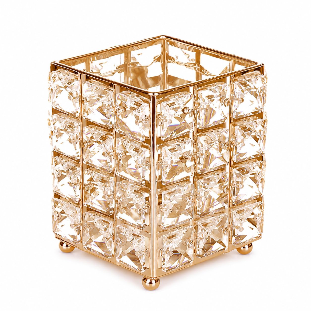 Crystal Vanity Organizer Makeup Brush Holder Crystal Accents (Golden Cube)