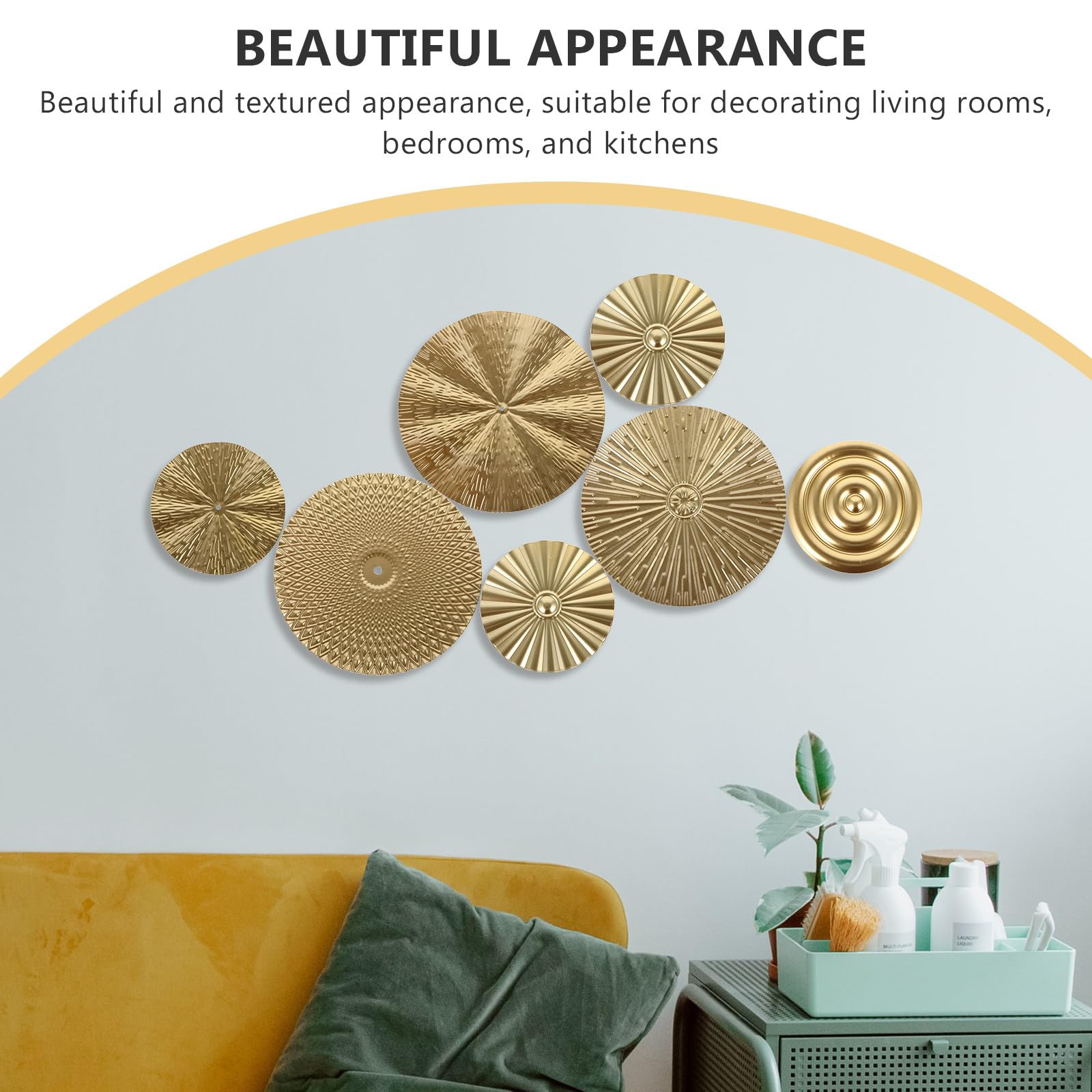 Luxshiny Decorazione da Parete in Metallo Dorato Motivo Circolare, Scultura Murale Resistente per Soggiorno, Bagno e Camera da Letto, Set da 1 Pezzo per Arredamento Casa e Ufficio