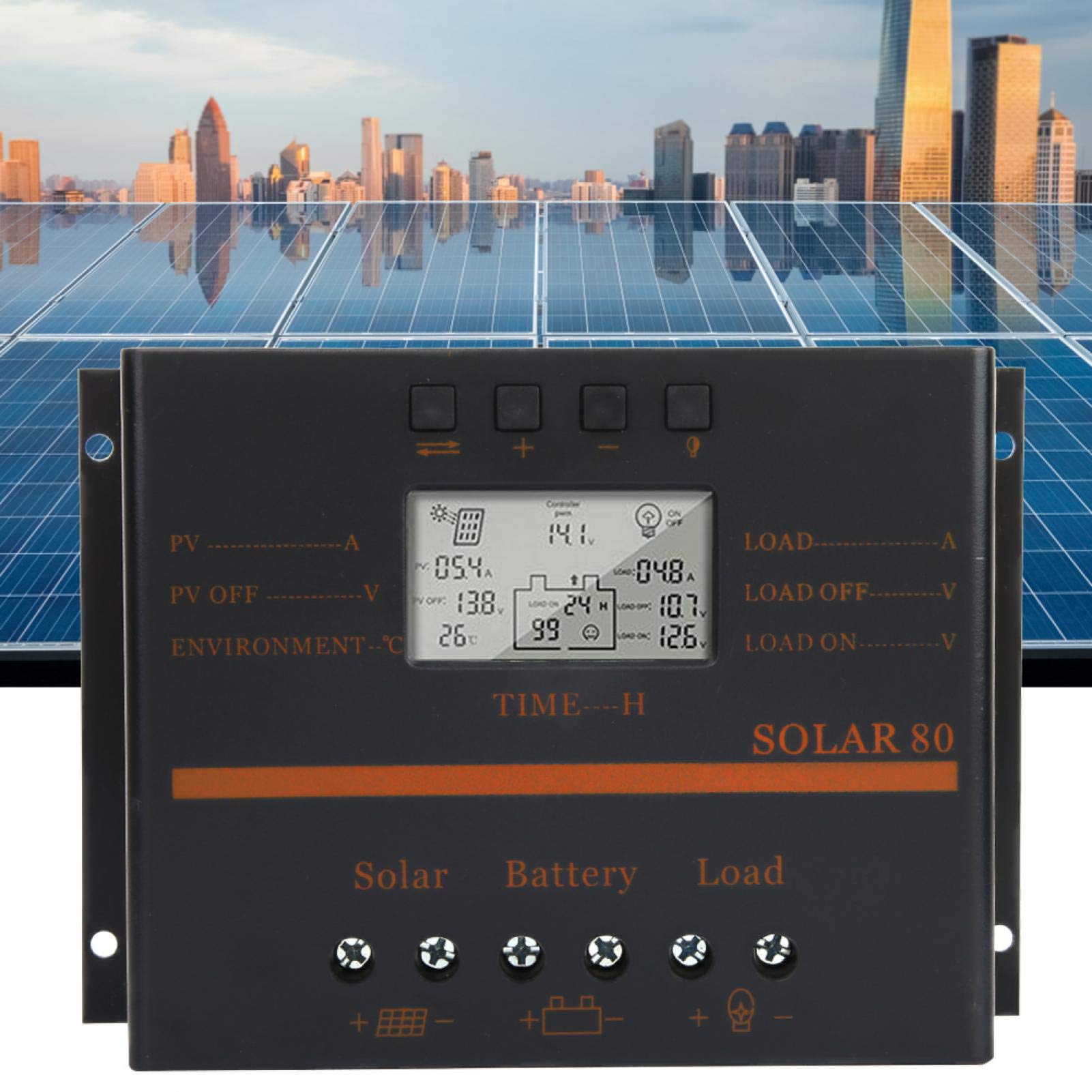 Controlador de carga, 12V 24V Auto 80A PWM Controlador de carga solar Panel solar Regulador de carga Pantalla LCD Solar