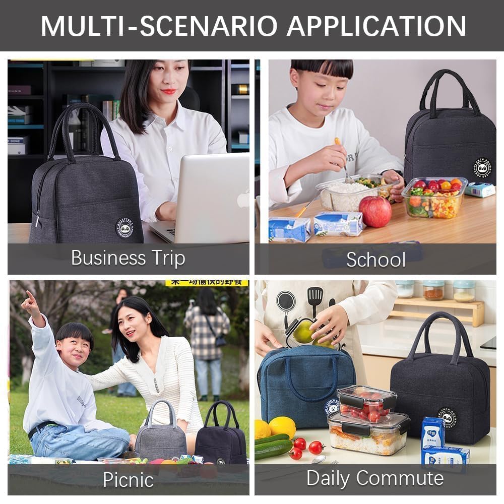 Borsa Termica Porta Pranzo Piccola, 5L Borsa Frigo Pranzo Ufficio, Borsetta Termica Piccola Lunch Bag per Lavoro, Scuola,Viaggi, Campeggio, Picni (Nero)