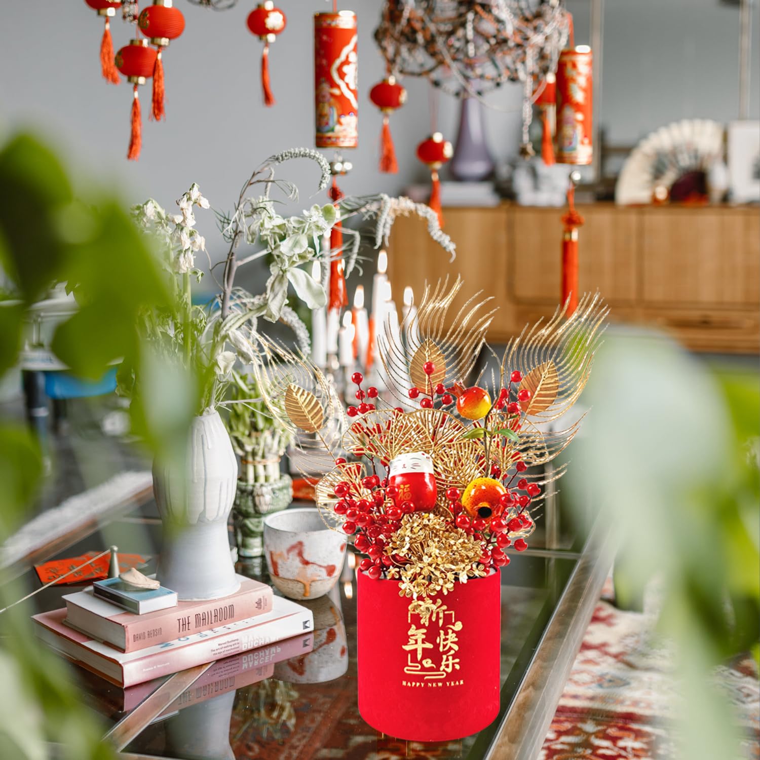 LOONELO Chinese New Year Artificial Flower Fu Bucket, 2025 Spring