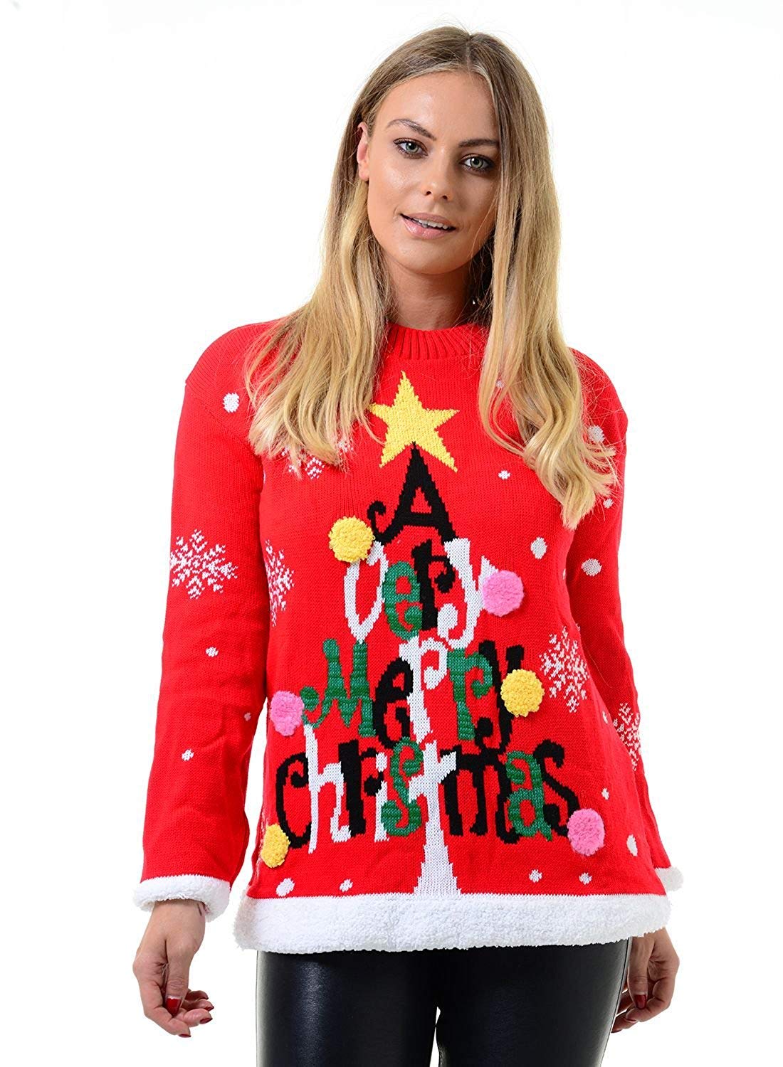 Girlzwalk Women's Red ® Christmas Xmas Santa Tree A Very Merry Christmas Novelty Sweater Vintage 3D Jumper (, Ml/Uk 12-14)