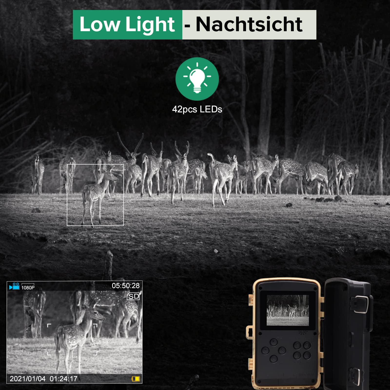JOH Wildkamera 32MP 1520P 2,7K mit Bewegungsmelder Nachtsicht 0,2s Auslöser IPX5 wasserdichte Wildtierkamera