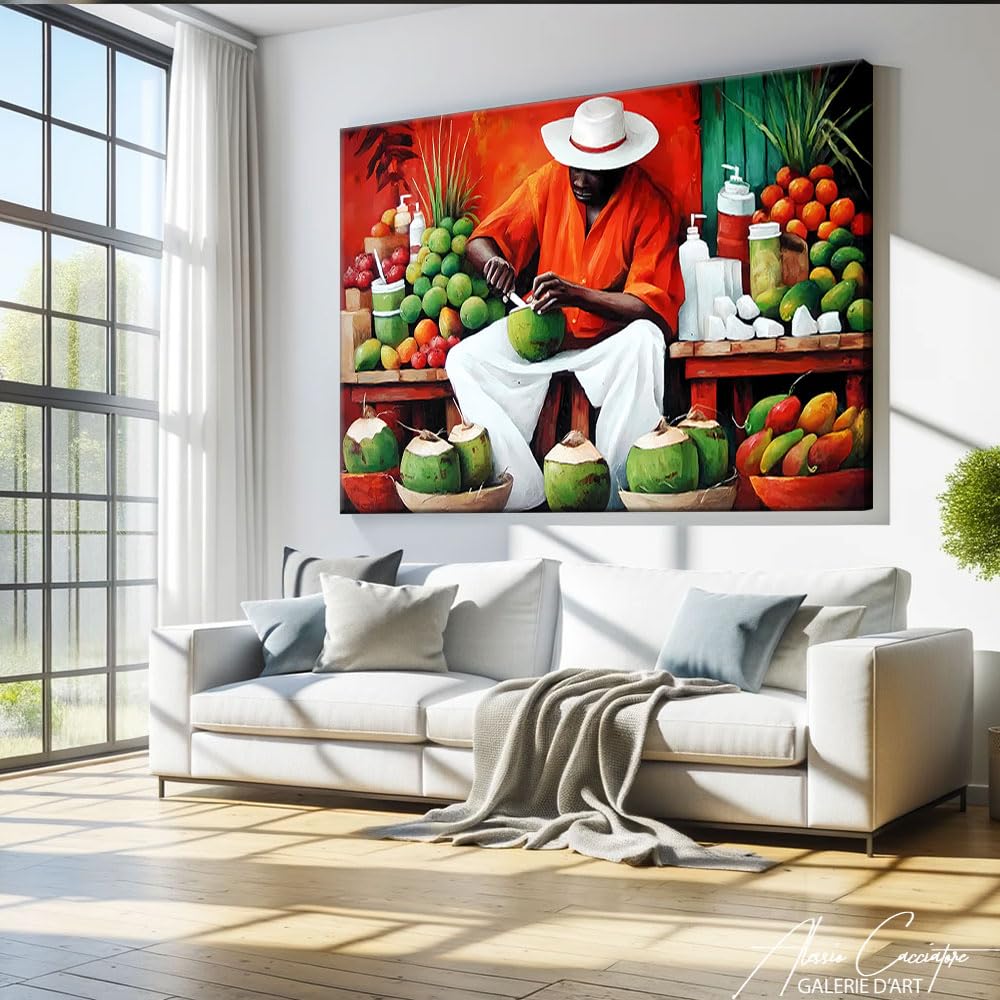 Alessio Cacciatore Quadro caraibico - Cornice decorativa da parete cucina frutta - Stampa su tela orizzontale moderna astratta - Quadro noce di cocco - Poster decorativo da parete rosso (40 x 30 cm)