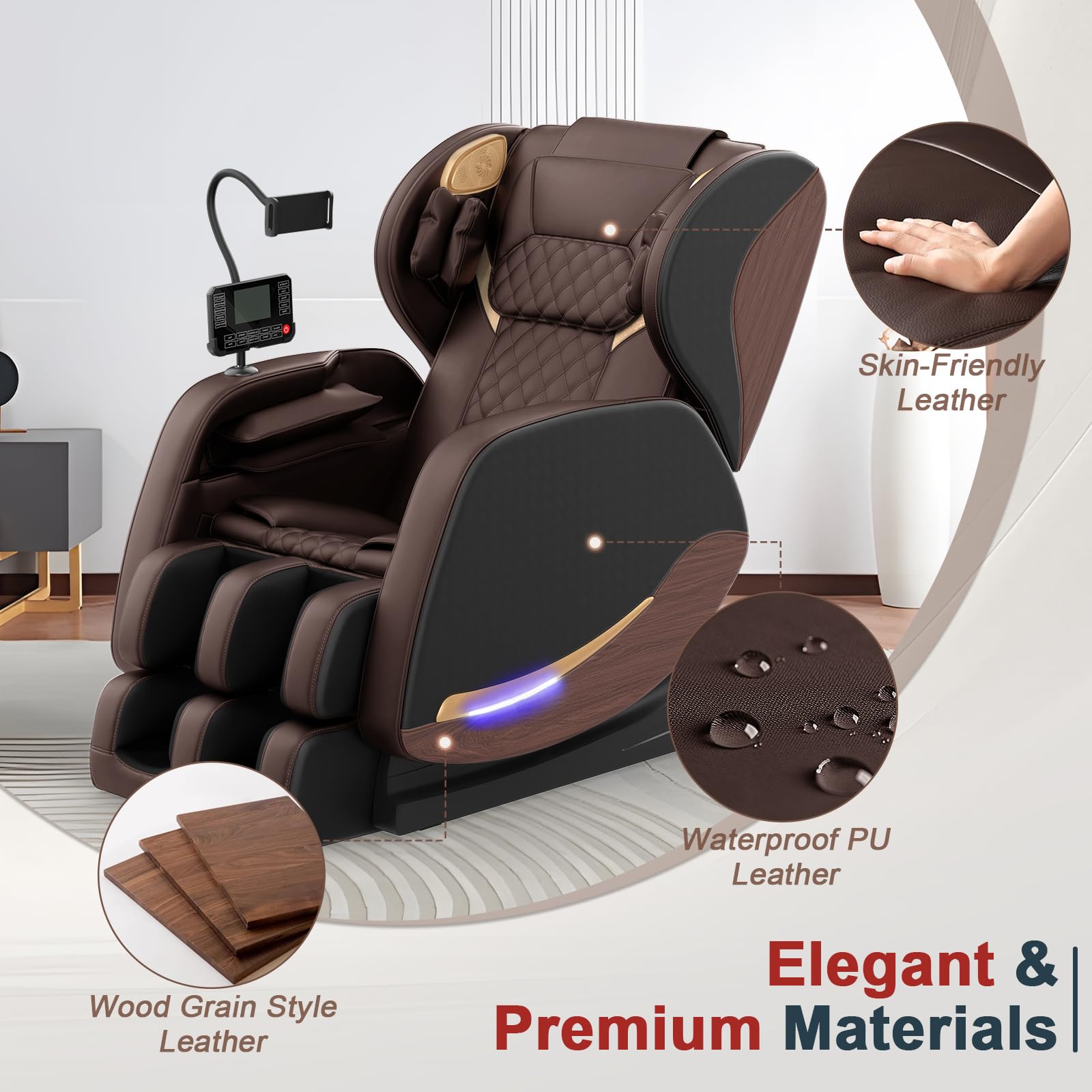 Sillón de Masaje Reclinables de Cuerpo Completo con 14 Rodillos de Masaje,8 Bolsas de Aire,Calefacción para Piernas y Cintura,Altavoz Bluetooth,Sillón Masajeador Gravedad Cero