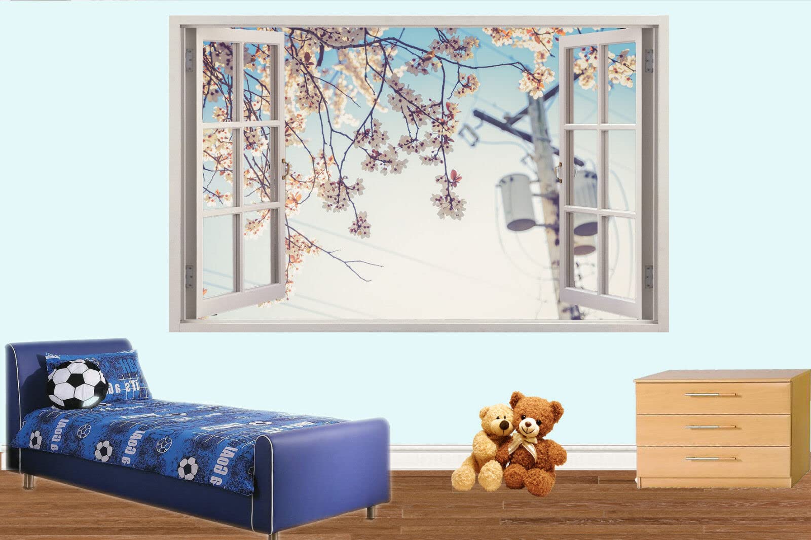 Wandaufkleber Frühlingsblüte Blumen 3D Fenster Wandaufkleber Zimmer Dekoration Aufkleber Wandgemälde 70x110cm