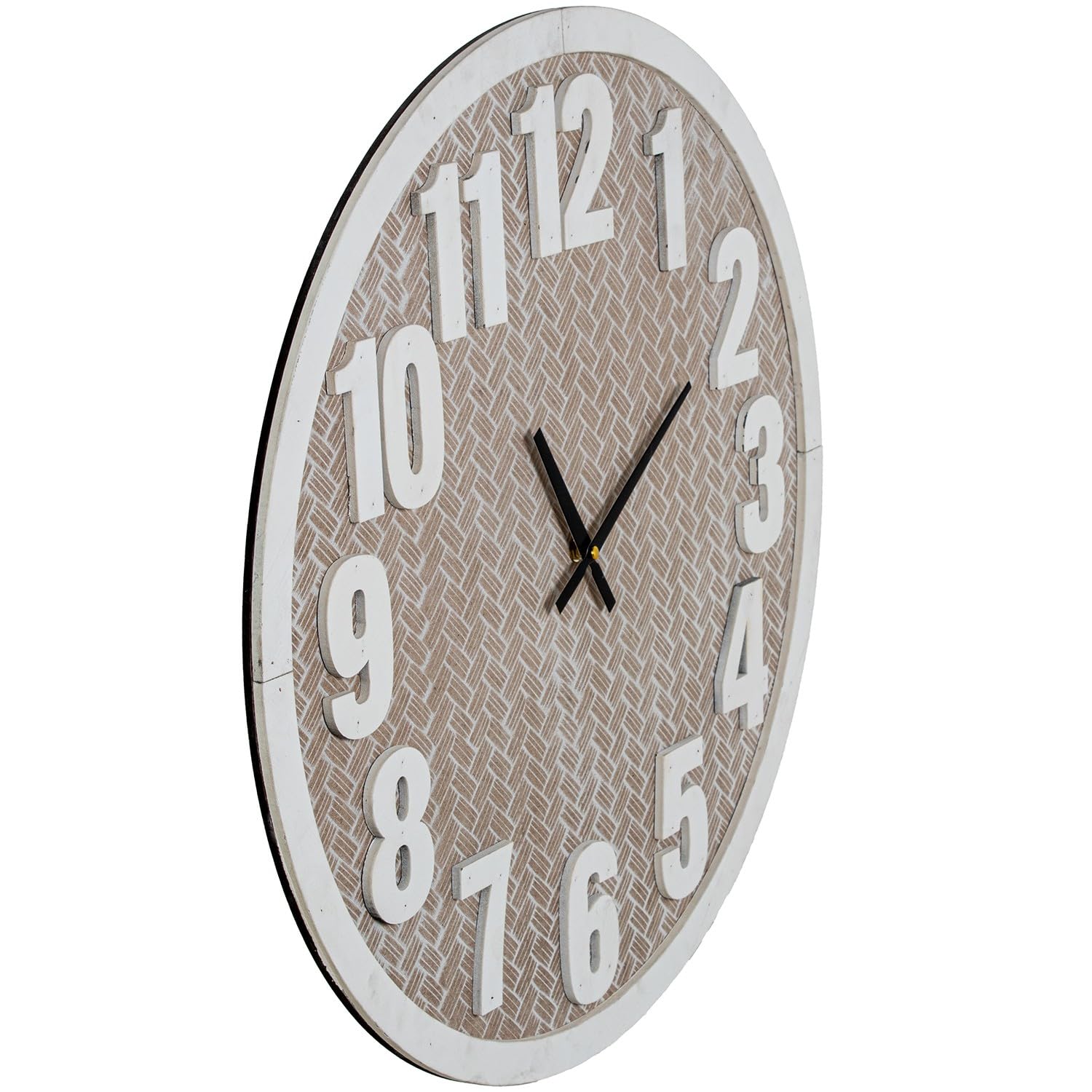 DRW Reloj de Pared de Madera y manecillas de Aluminio en Natural y Blanco 60x4.5x60 cm
