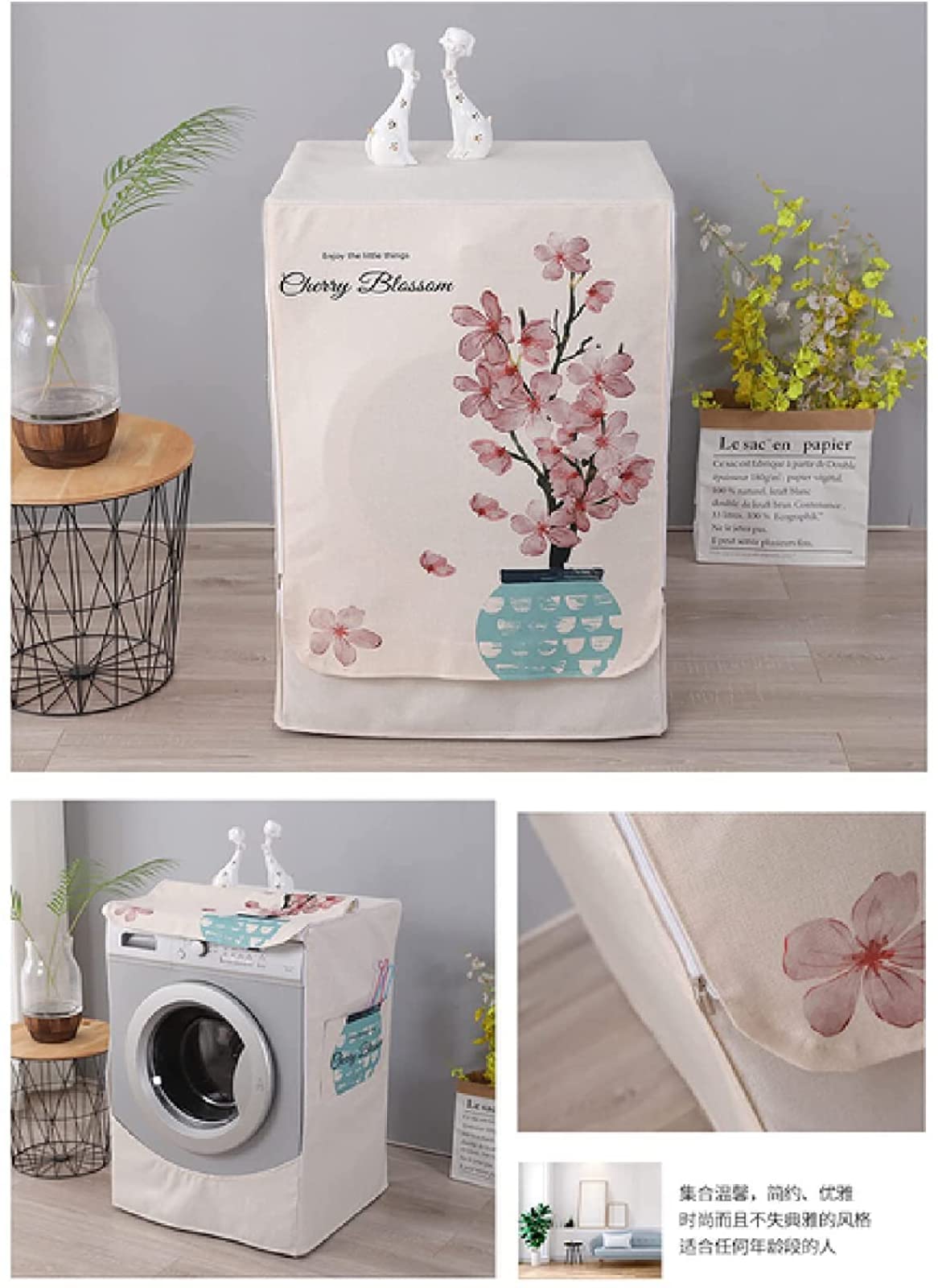 Waschmaschinenabdeckung, waschmaschinenbezug,automatische Waschtrocknerabdeckung zum Schutz der Frontlader-Waschmaschine(Flower Tree.,M Size 60 * 55 * 85cm)