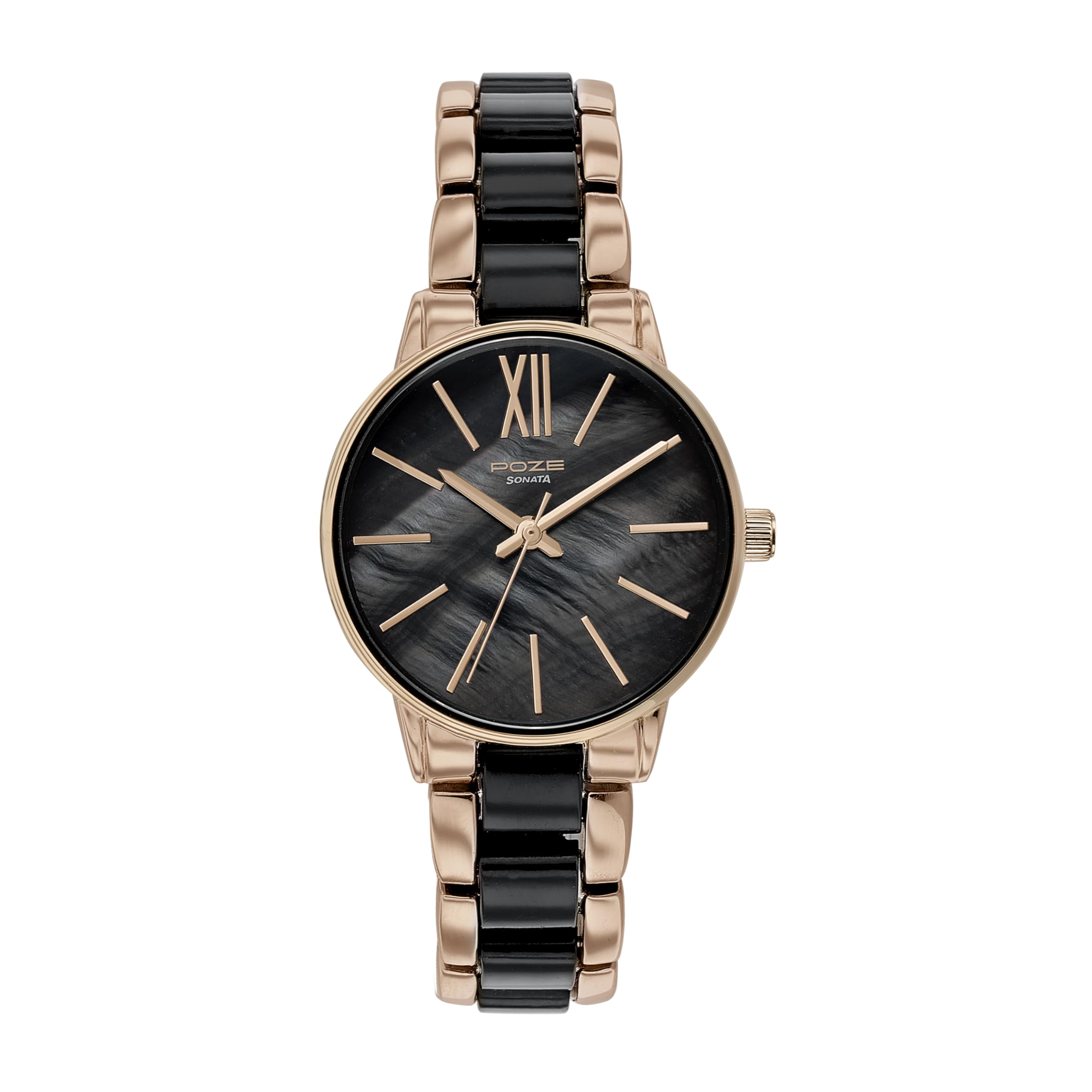 Sonata Poze Quartz Analog Mother of Pearl Dial Metal & Plastic Strap Watch for Women-SP80051KD02W