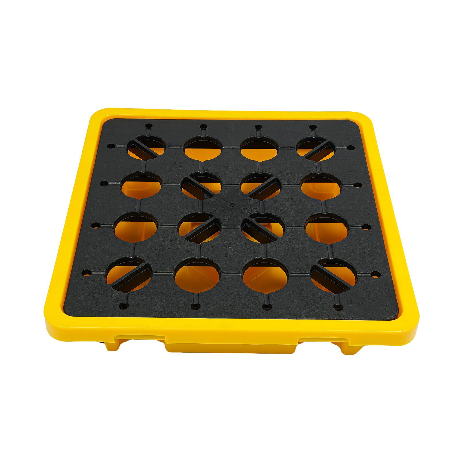 HOLMZCED Detachable Spill Containment Platform with Grating, Modular Spill Containment Pallet for 1 Drum Yellow and Black Spill Containment Tray for Warehouse Industrial Park