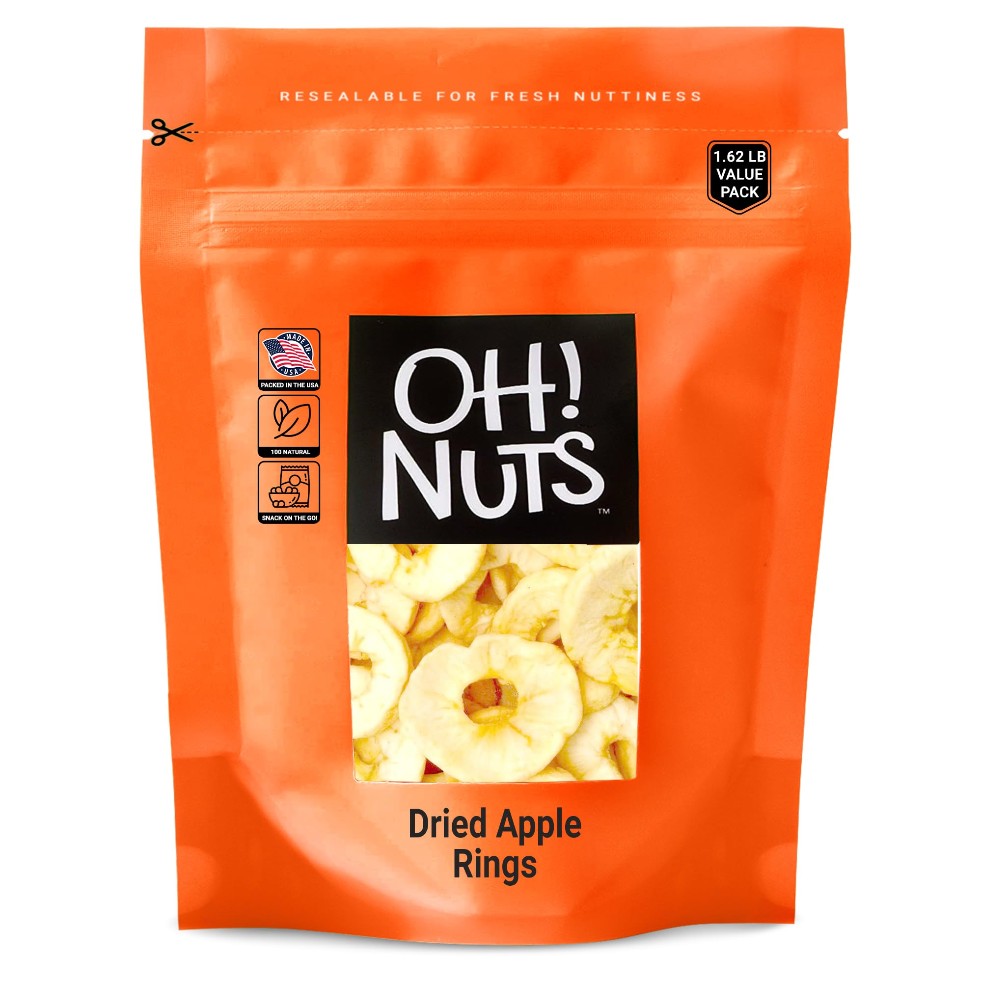 Oh! Nuts Dried Apple Rings - Apple Slices - 26 oz - Dried Apples - No Sugar Added - Dehydrated Fruit Bites