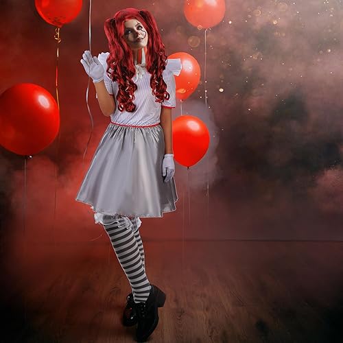 Miniatura 7 de Disfraz de payaso de Carnevil de Halloween para mujer, peluca de payaso, disfraz de payaso para Halloween, fiesta de cosplay aterradora