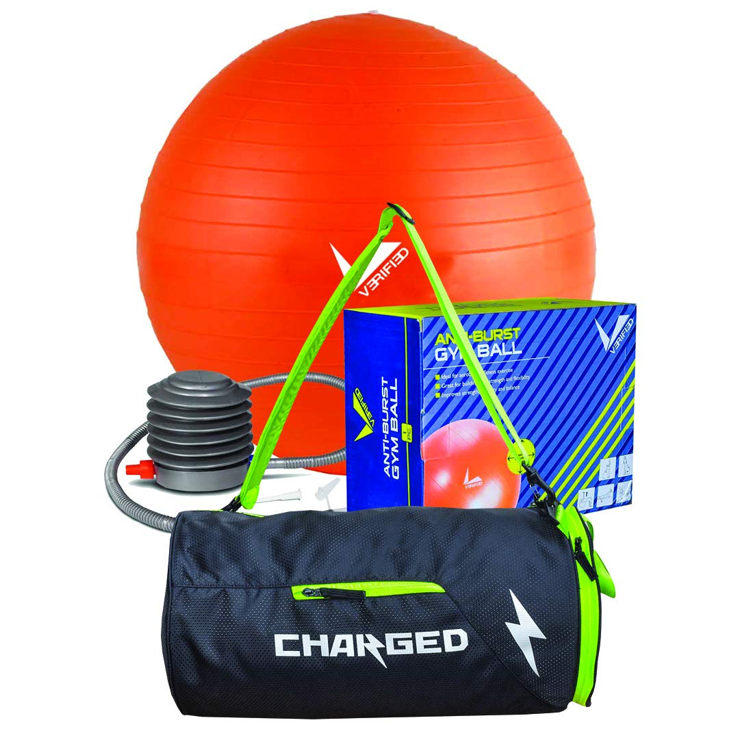 VERIFIED Gym Set with VERIFIED 75 CM Weighted Gym Ball and Charged Bueno Gym Bag Black Lime-picture-27