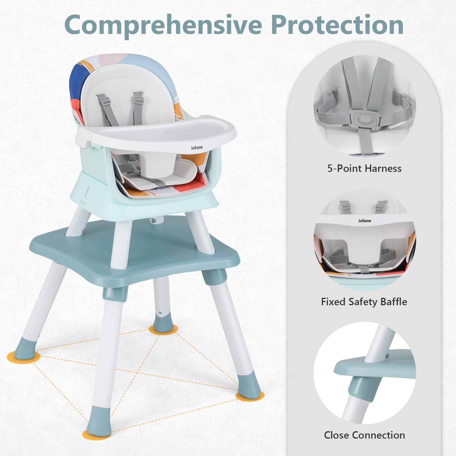 INFANS 8 in 1 Baby High Chair, Convertible Highchair for Babies and Toddlers, Infant Dining Booster Seat, Building Block Table, Kids Stool Table Chair Set with Removable Tray (8 in 1, Baby Blue)