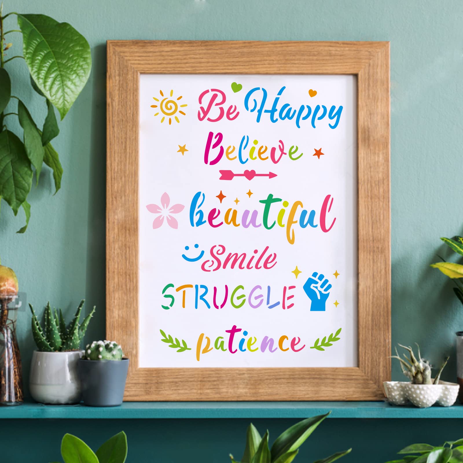 FINGERINSPIRE 4pcs Word Stencils 11.6x8.3 inch Inspirational Word Stencil for Painting Stencils with Text: Happy Birthay, Love, Imagine Life, Grateful Blessed Painting on Wood, Floor, Wall, Fabric - Image 6