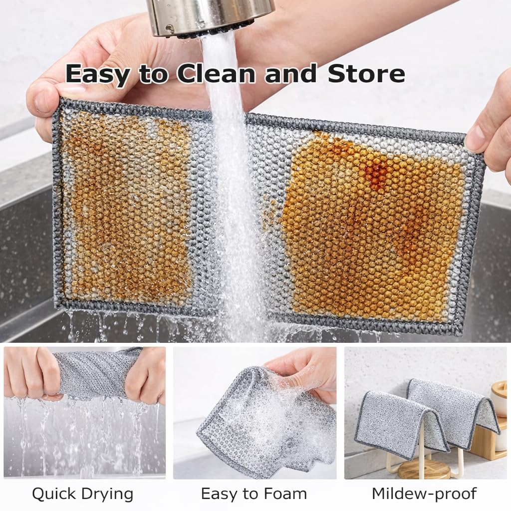 12 trapos de alambre multiusos para lavar platos, paños de limpieza de platos de alambre antiarañazos para húmedo y seco, estropajo de acero reutilizable para cocina, potente trapo de cocina