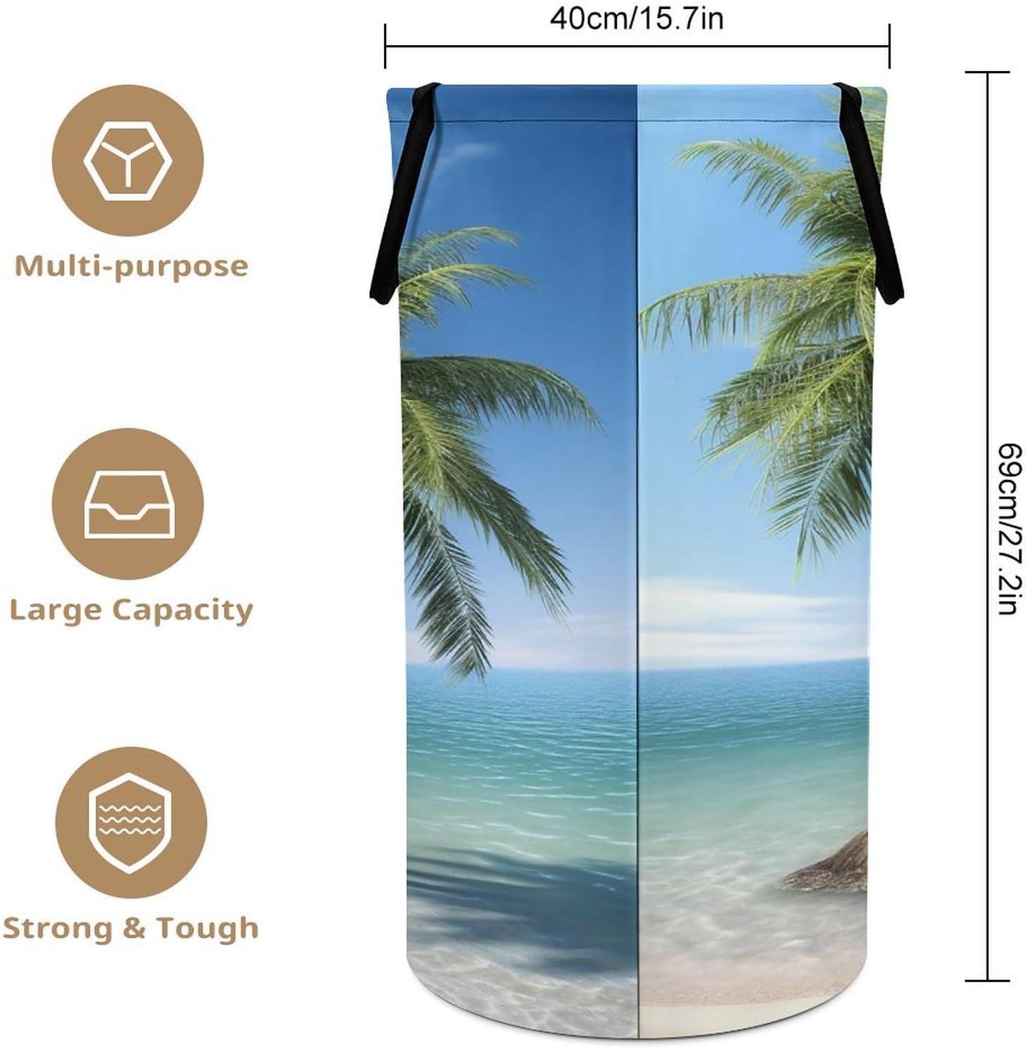 Sea Palm Trees Laundry Basket Freestanding Laundry Hamper with Handles Waterproof Dirty Clothes Hamper Collapsible Washing Bin Aesthetic Clothes Basket for Bathroom Bedroom Dorm