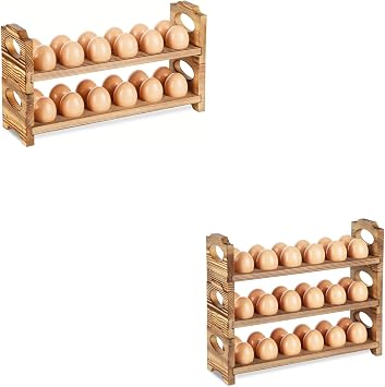 Wooden Egg Holder Countertop, 2-Tier+3-Tier Egg Racks with Handle for Fresh Eggs to Store Chicken/Duck/Quail/Turkey/Easter Egg