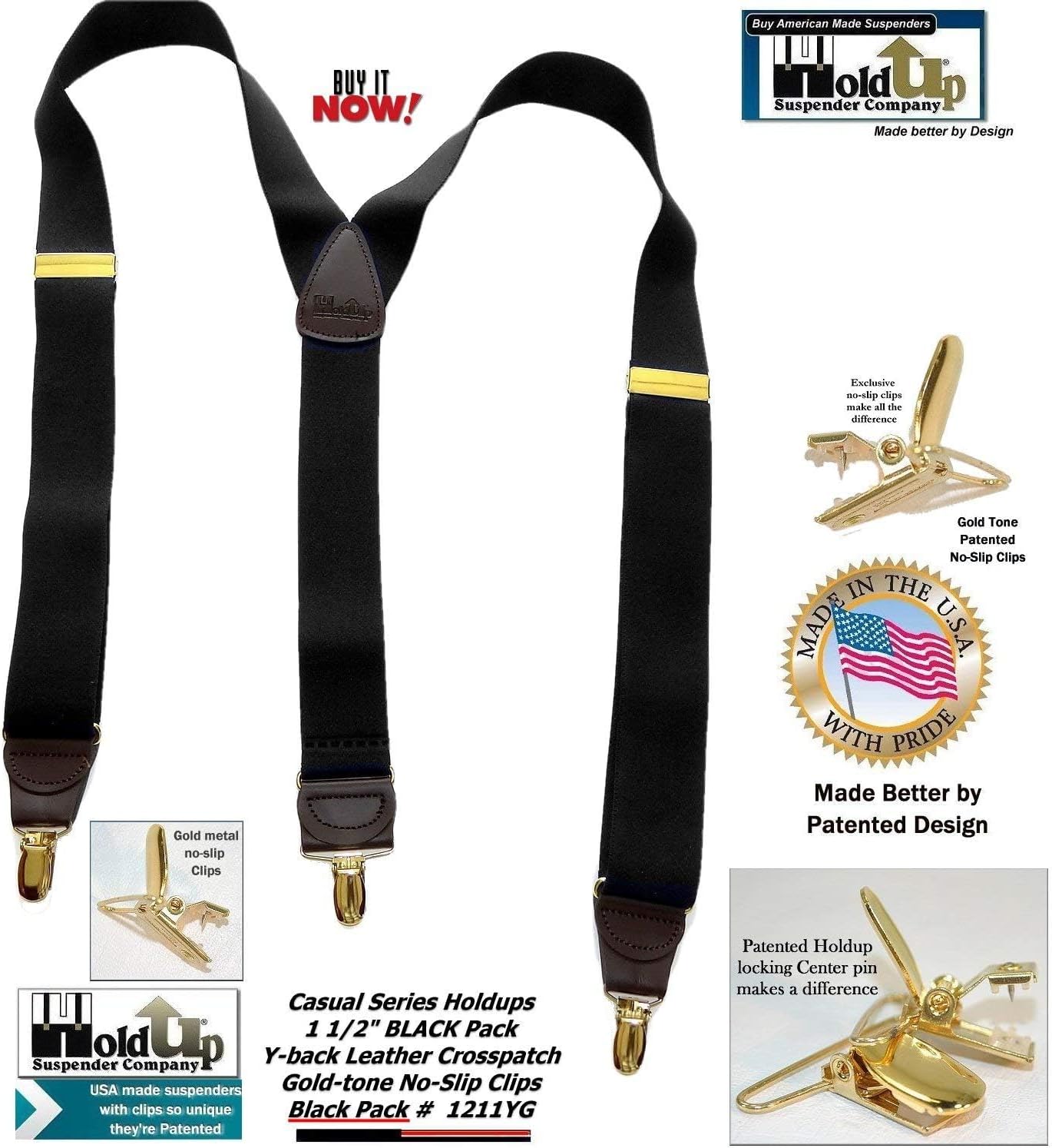 Hold-Up Suspender Company Casual Series Suspenders In the Traditional Y-Back Style with USA Patented No-Slip Clips - Image 2