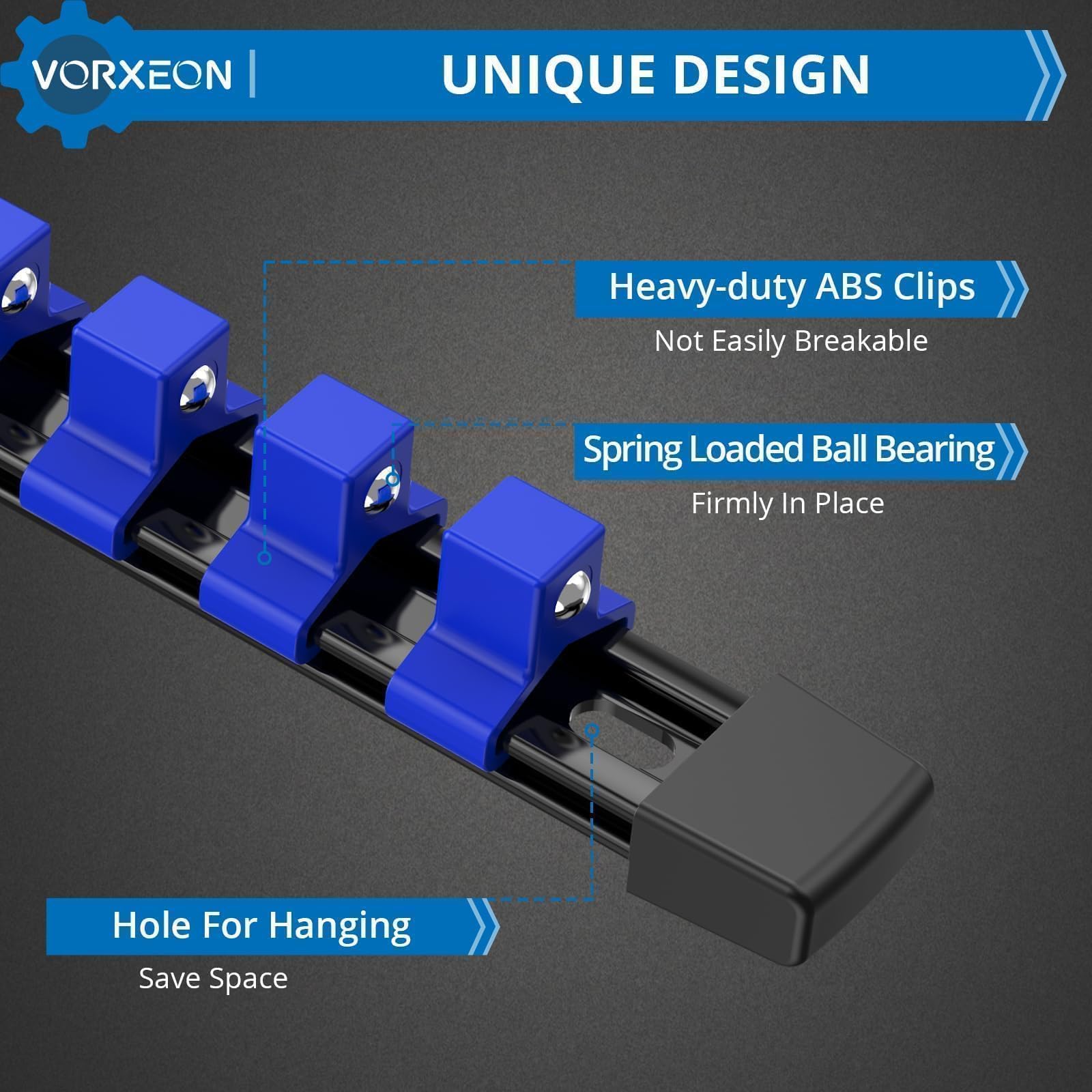 VORXEON 9PCS ABS Socket Organizer Holder Storage Rail 1/4 Inch x 48 Clips and 3/8 Inch x 45 Clips and 1/2 Inch x 36 Clips for Tool Box Drawer - Image 3