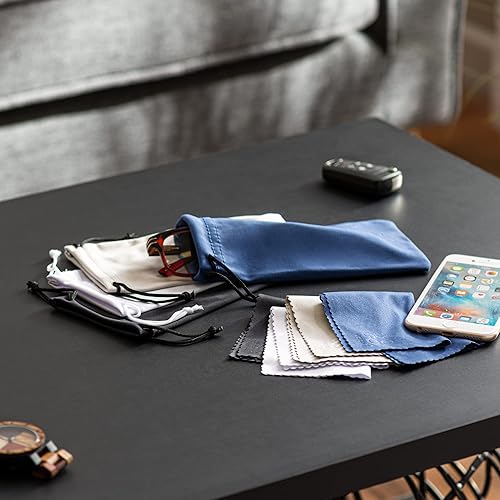 Miniatura 2 de Microfiber Glasses Pouch and Cloth 4 Set Protect Eyewear Scratches Smudges Dirt Ultra-Soft Lens Cloth Bags w Drawstrings