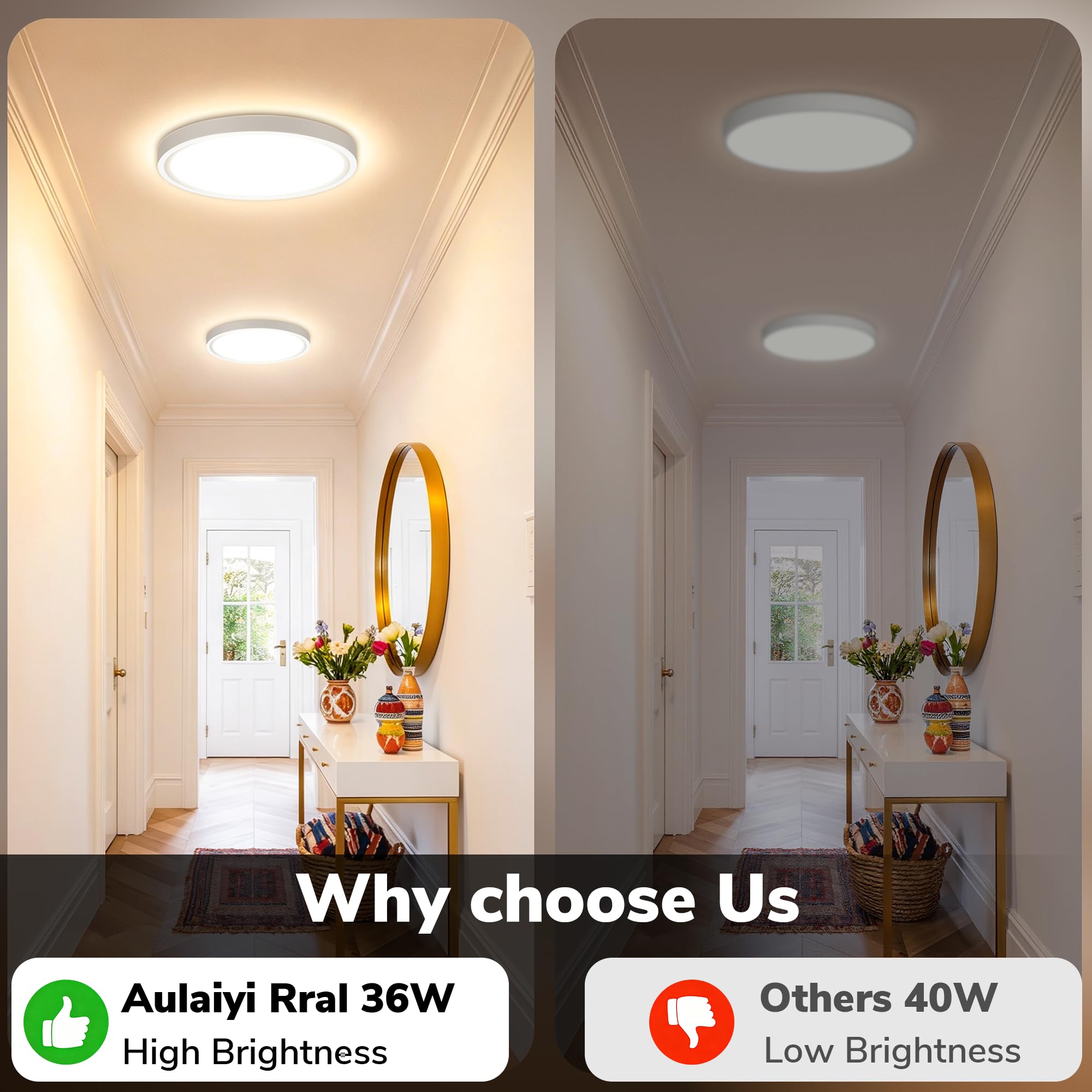 Plafoniera LED, piatta - Ø 500 mm, ultrasottile, 36 W, bianco 2700 K, design moderno, IP44, ideale per bagno, camera da letto, soggiorno, cucina, corridoio e balcone