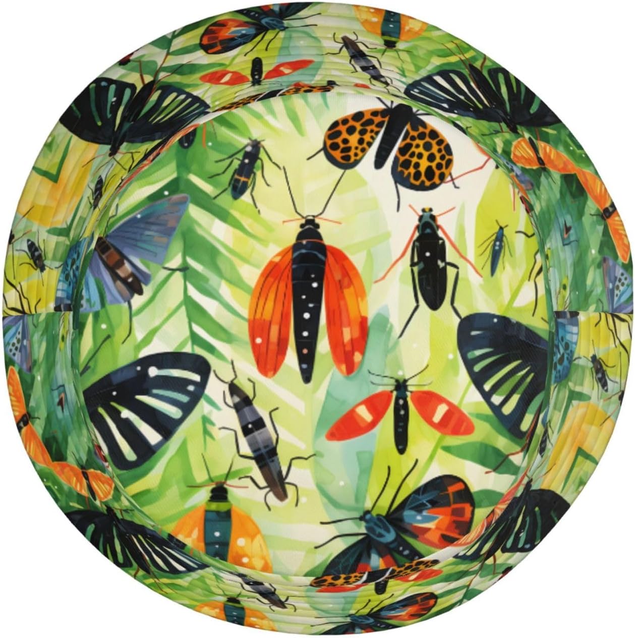 Watercolor Insects Prints Summer Outdoor Travel Bucket hat, a Beach Sun hat Suitable for Both Men and Women Black