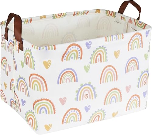 Cesta de Pascua rectangular grande con asas, caja de almacenamiento de juguetes para niños, bonita cesta organizadora de lona, cesta de libros,