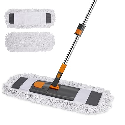 MASTERTOP Dust Mop for Floor Cleaning, Microfiber Floor Mop with 2 Washable Pads, Height Adjustable Long Handle, Dry and Wet Flat Mop for Hardwood, Laminate, Tile, Marble Floor