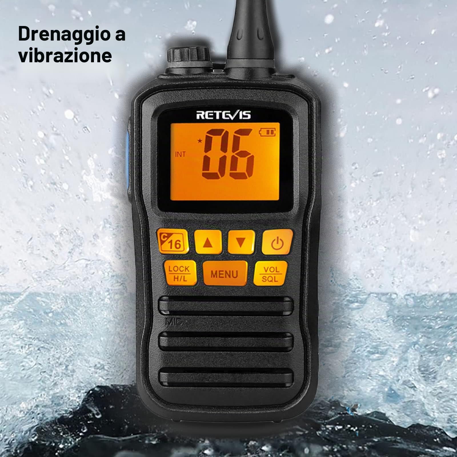 Retevis RM01 Radio VHF Marino Portatile, Radio Impermeabile IP67, Vibrazione, Galleggiante 88 Canali, Radio Marina con Microfono per Kayak, Pesca, Nautica